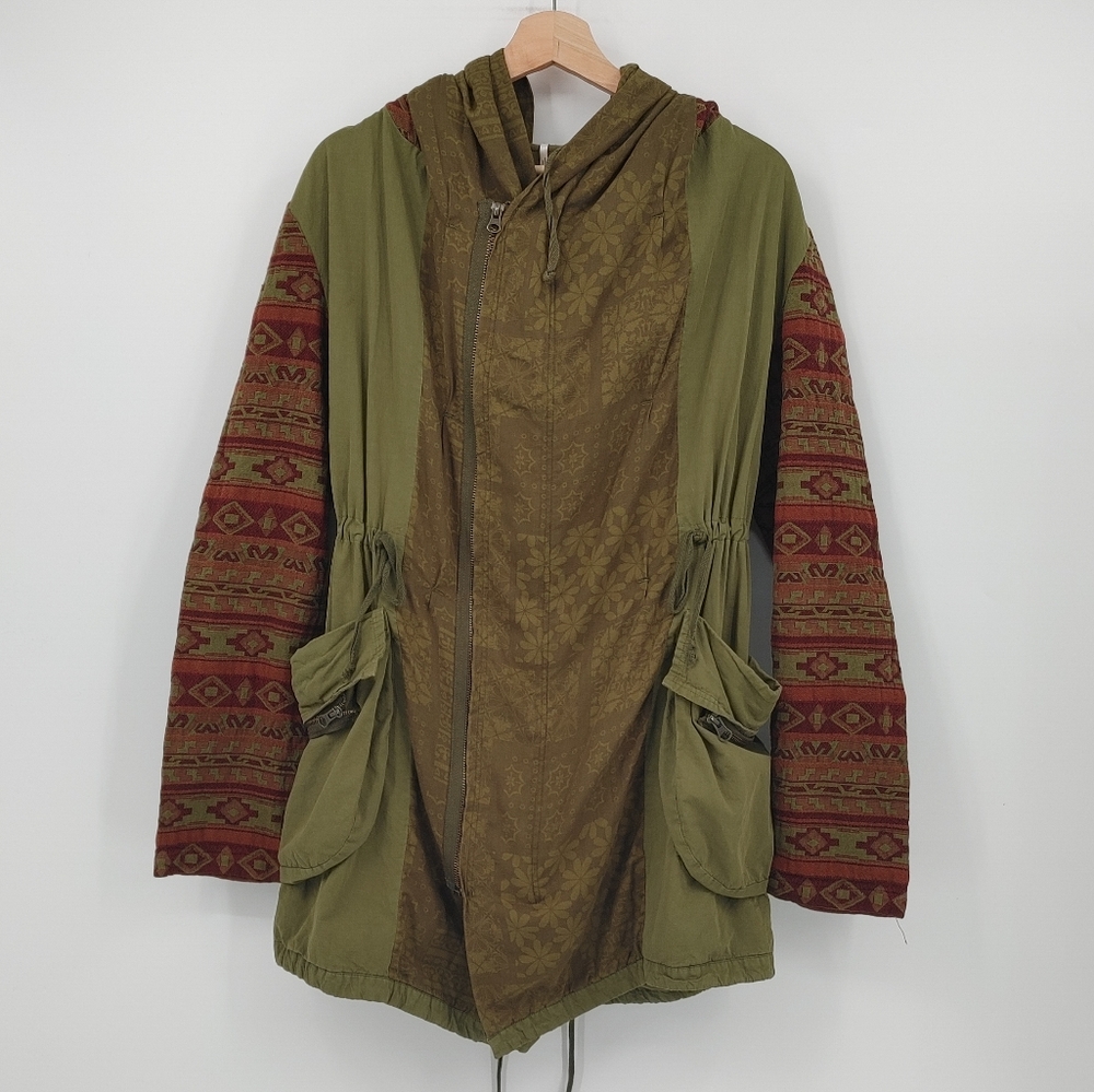 Free People Green and Red Parka Jacket